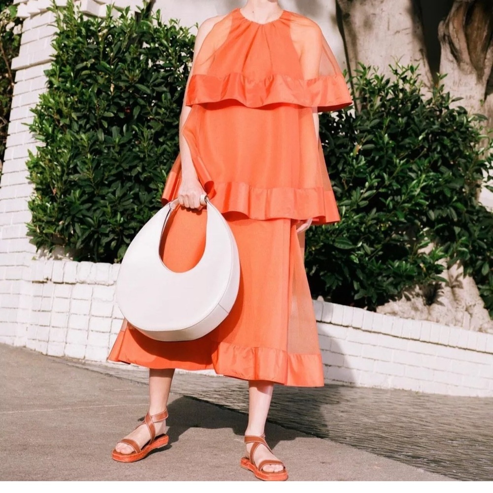 STAUD CAYA Tangerine Tiered Organza Maxi Dress NWT Size S
